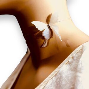 White Lace Glitter Rhinestone Butterfly Wings Choker Necklaces NEW